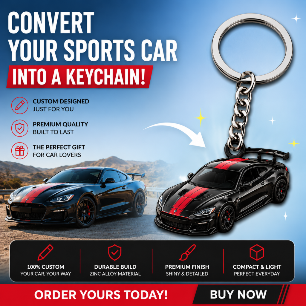 Custom car photo keychain made from a sports car image