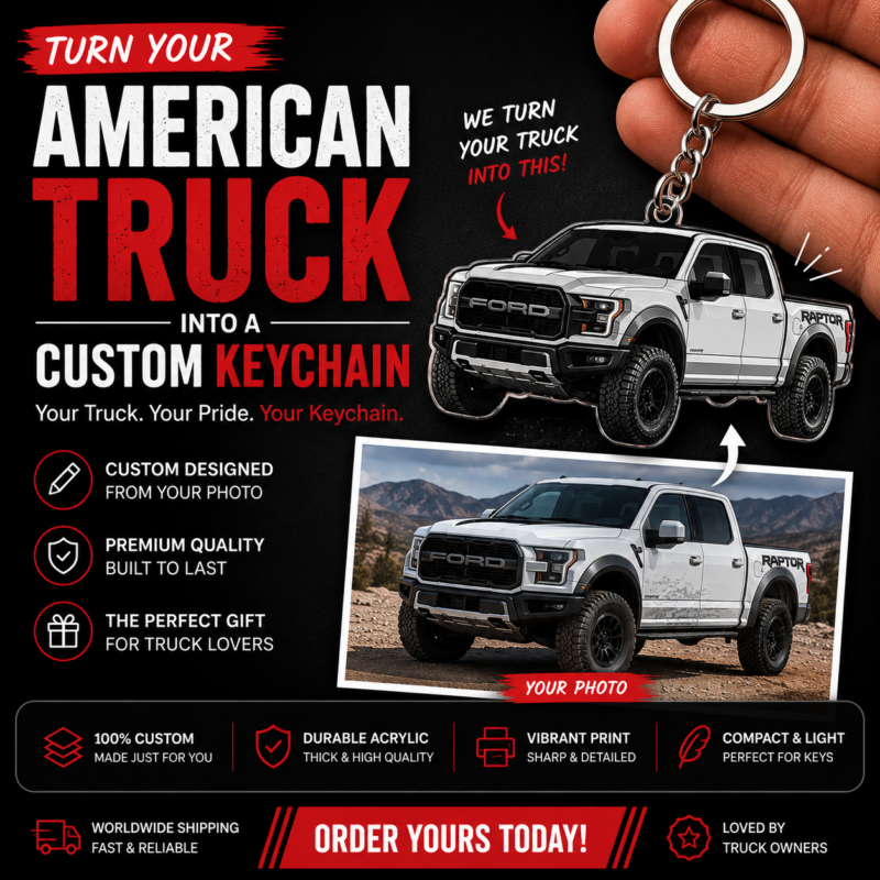 Custom truck keychain featured image showing a personalised acrylic pickup keychain held up close