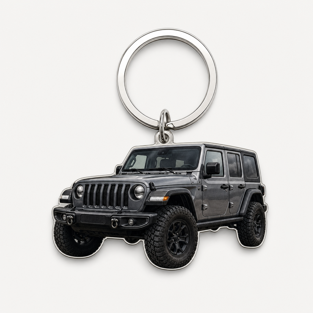 Custom Jeep keychain featured image with a clean tight cut around the vehicle silhouette