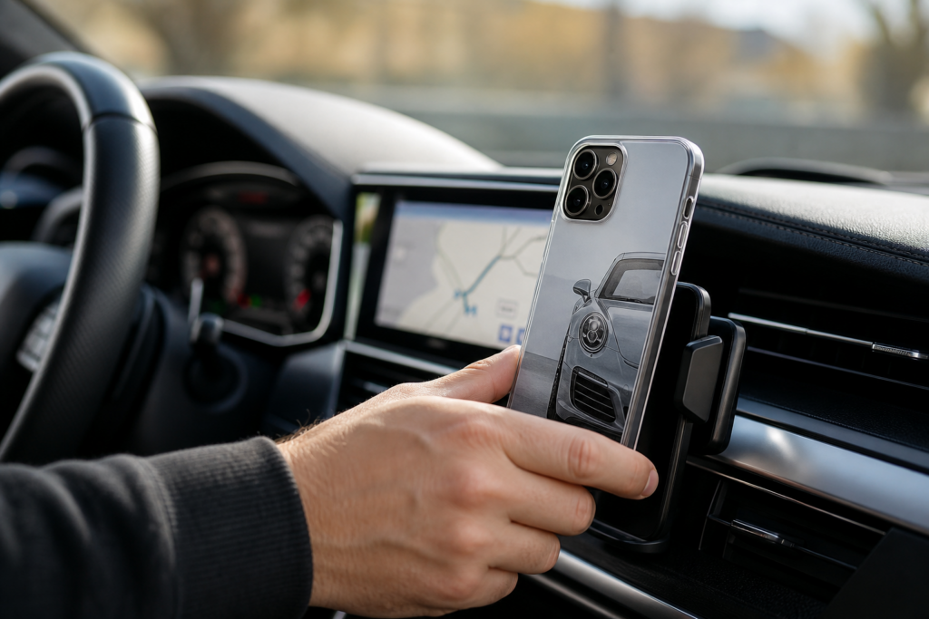 Car phone case in use with in-car navigation for everyday driving